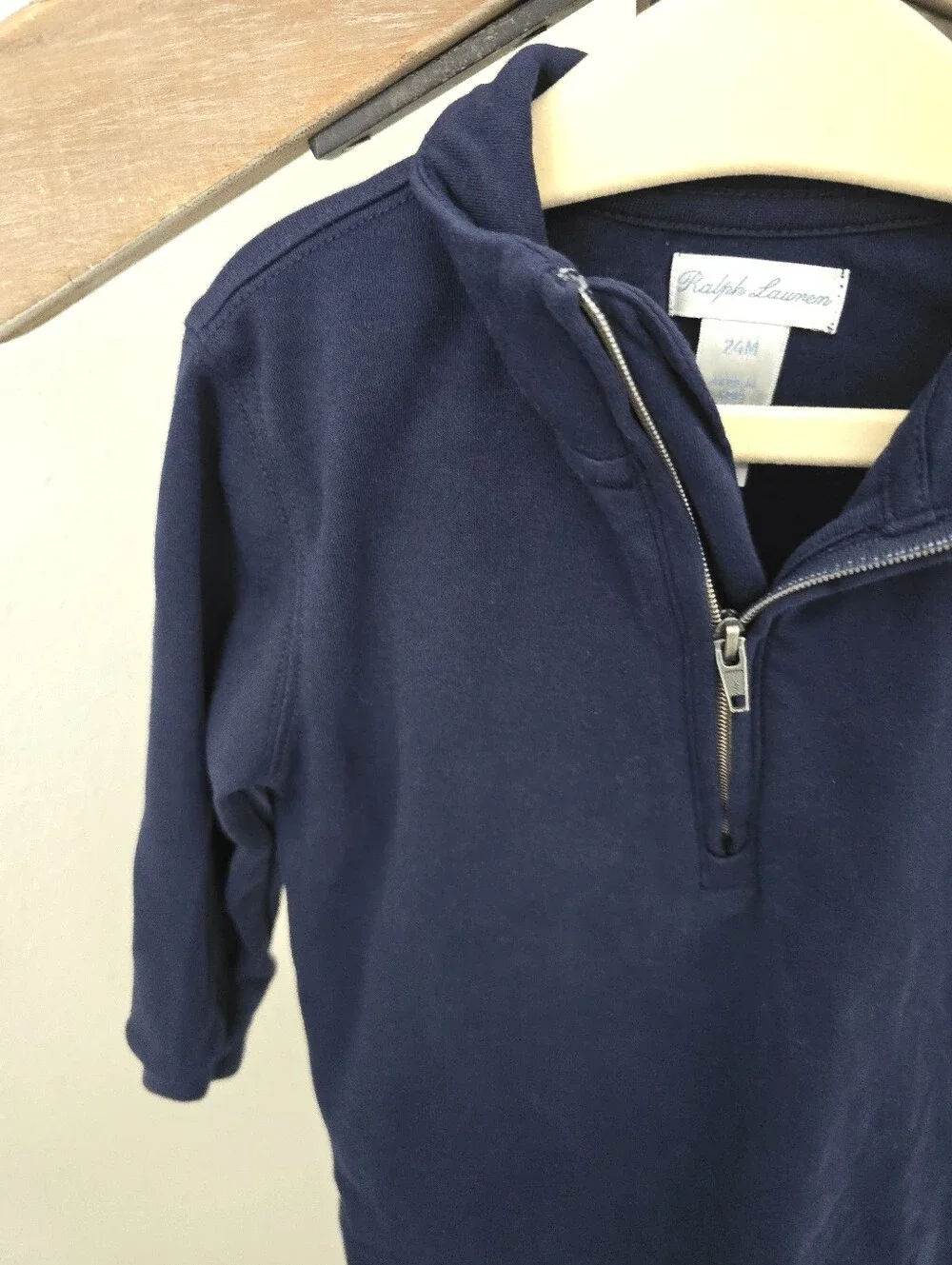 Ralph Lauren Navy Quarter-Zip Polo Sweatshirt 24 Months